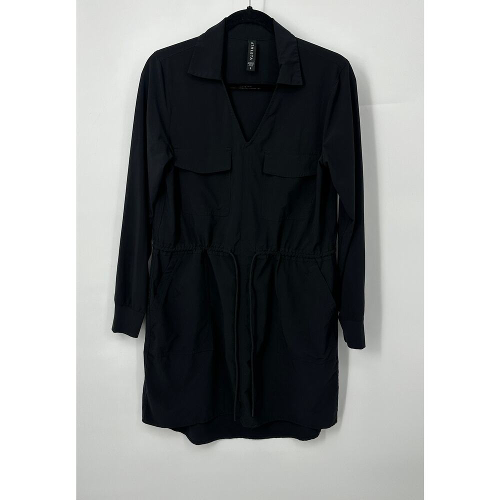 Athleta Black Long Sleeve Drawstring Shirt Dress